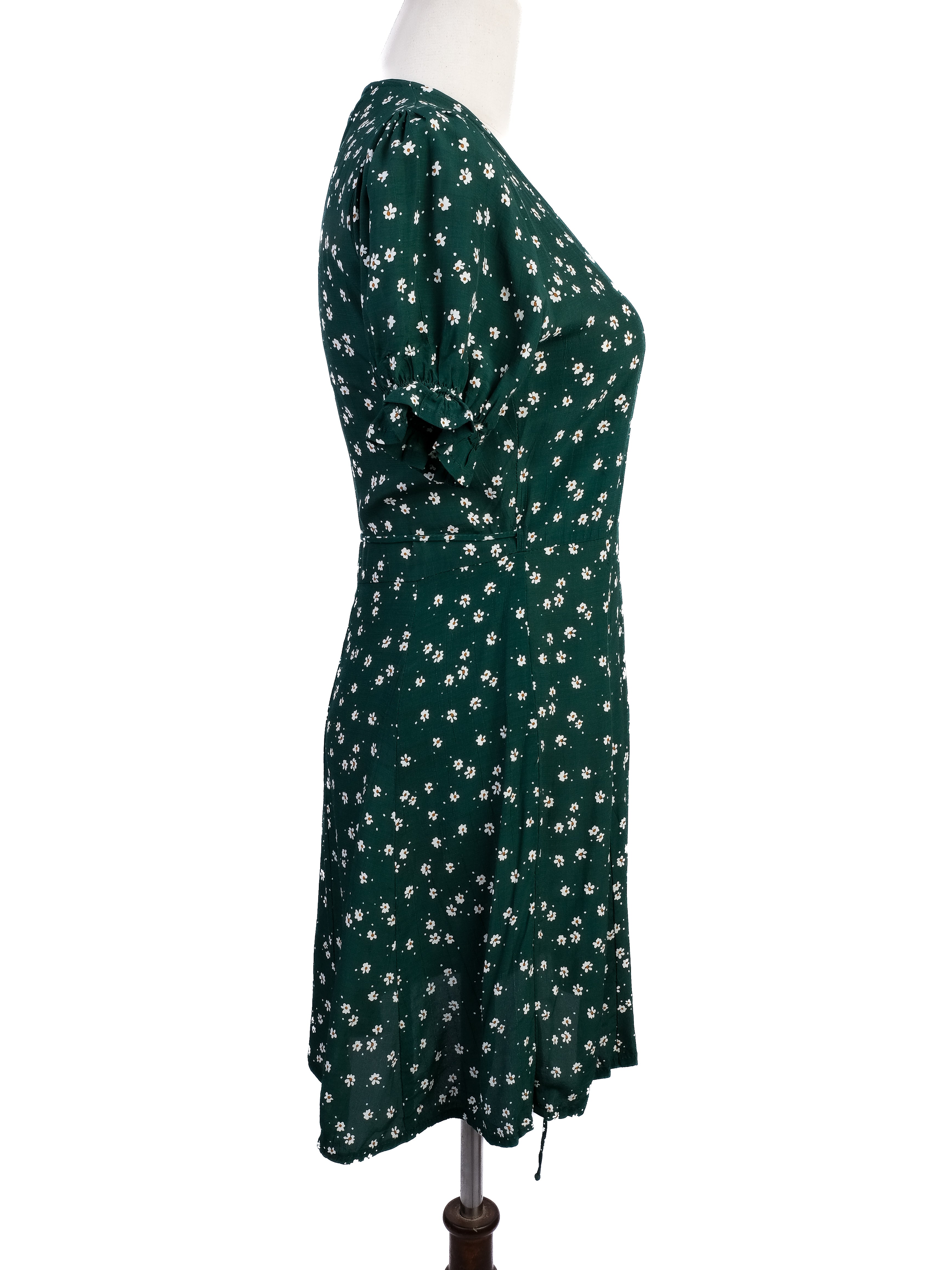 Excellent Faithfull The Brand Green Floral Wrap Dress XS V-Neck
