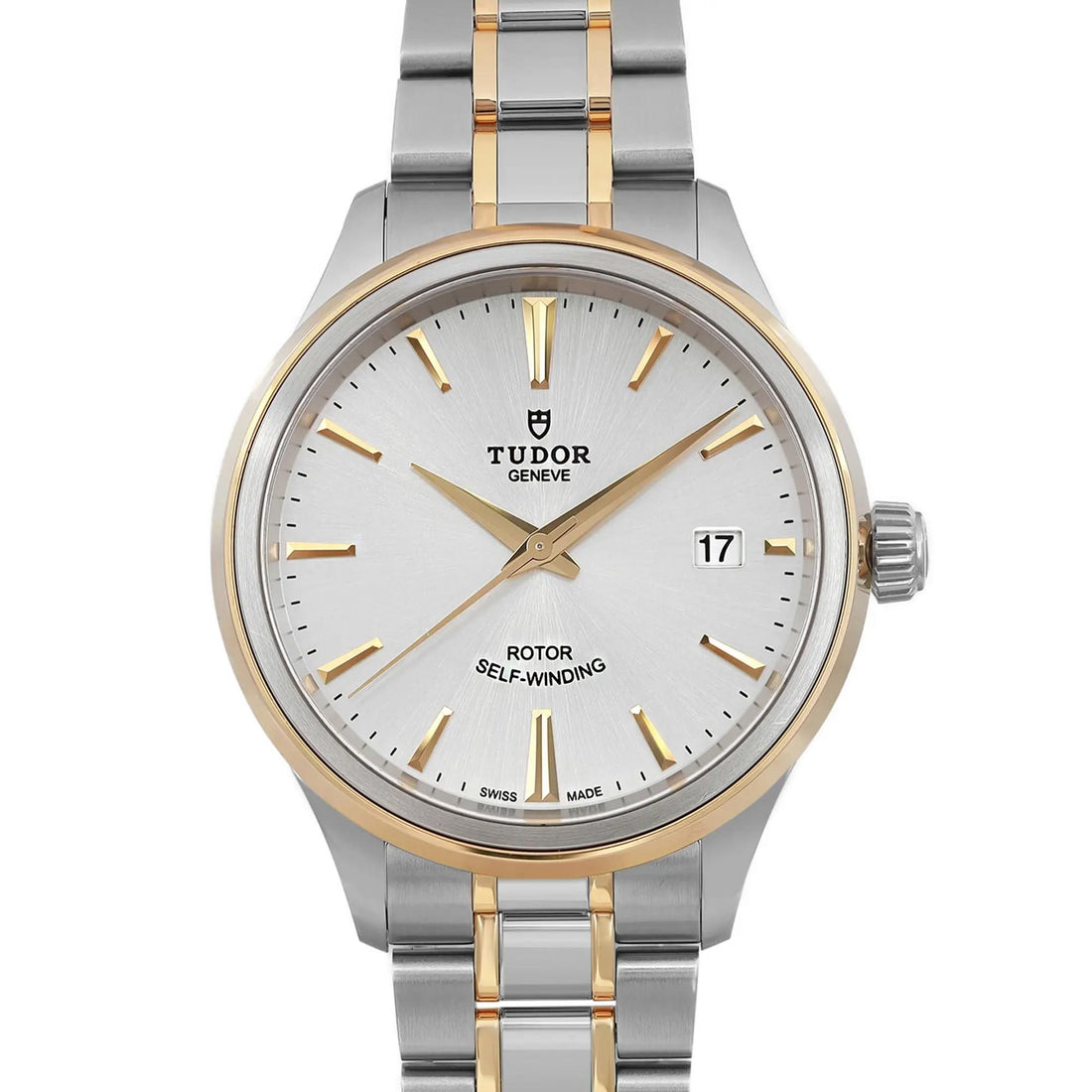 Tudor Style 38mm 18K Yellow Gold Steel Silver Dial Automatic Watch 12503-0002
