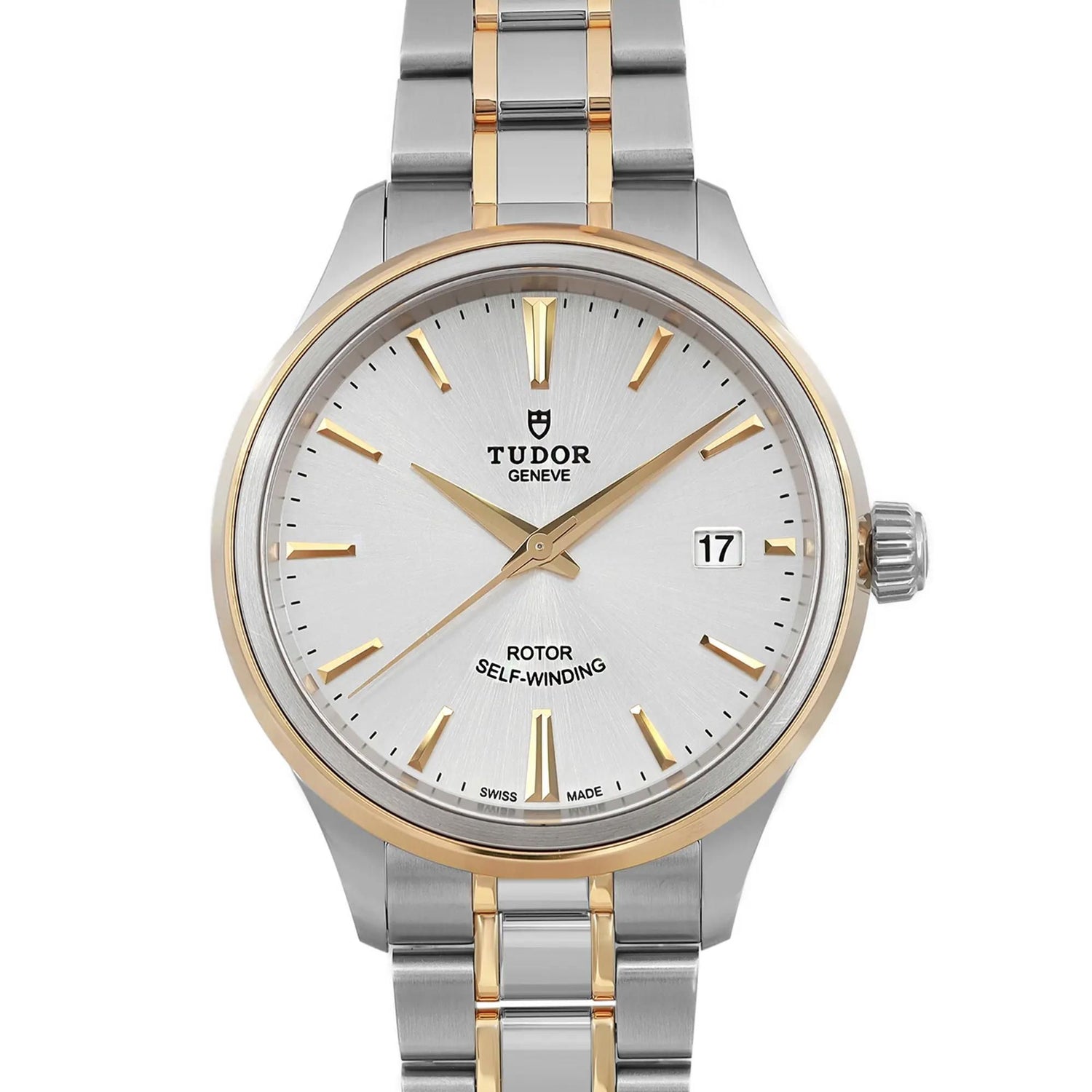 Tudor Style 38mm 18K Yellow Gold Steel Silver Dial Automatic Watch 12503-0002