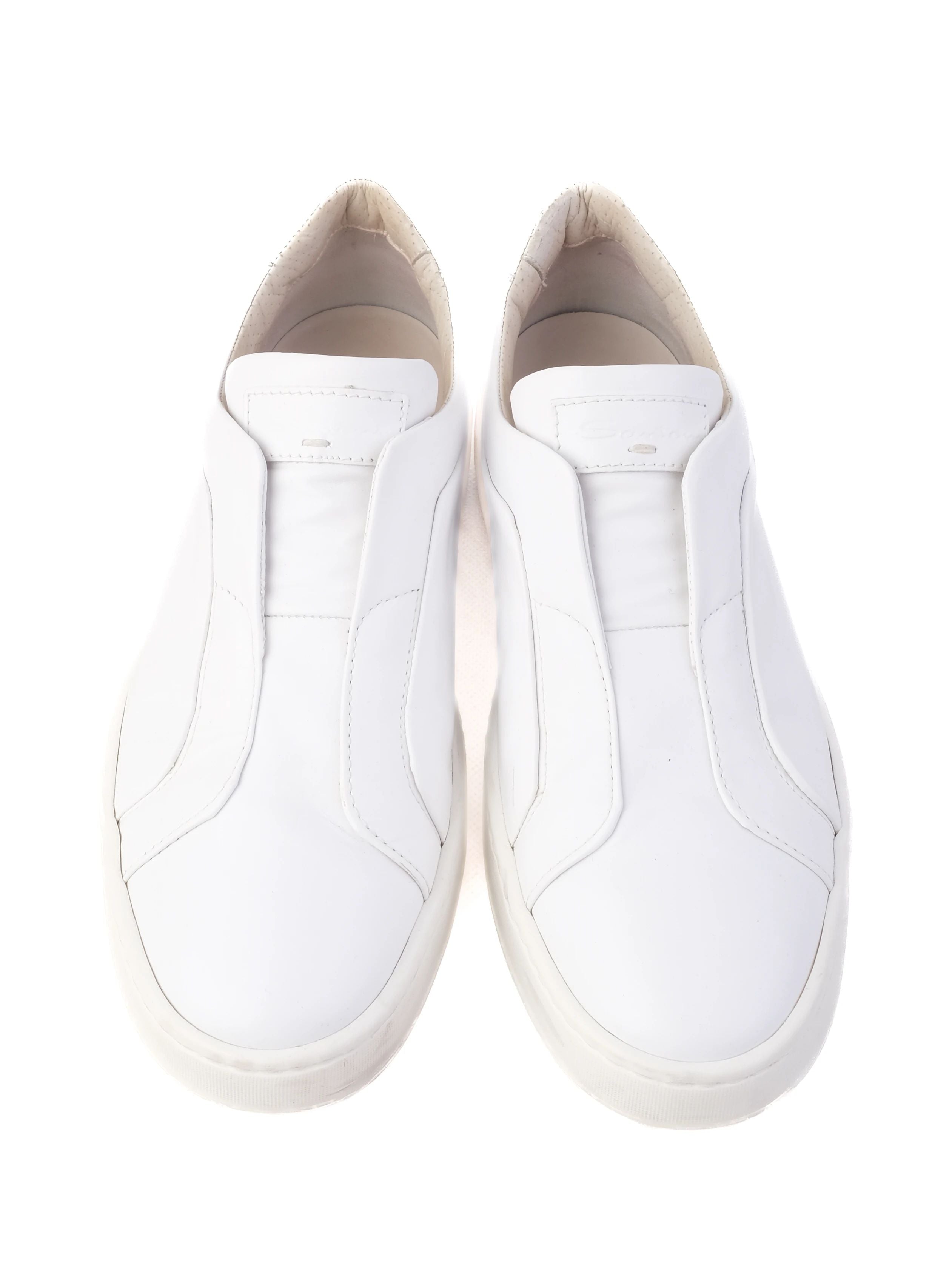 Excellent Santoni White Leather Slip-On Sneakers Size 39 Women