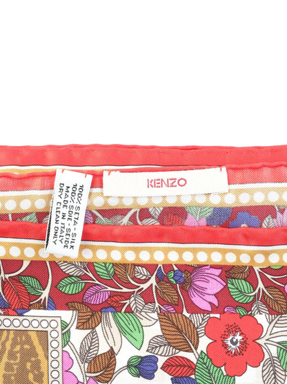NEW Kenzo Floral Patterned Silk Scarf Colorful Design Women