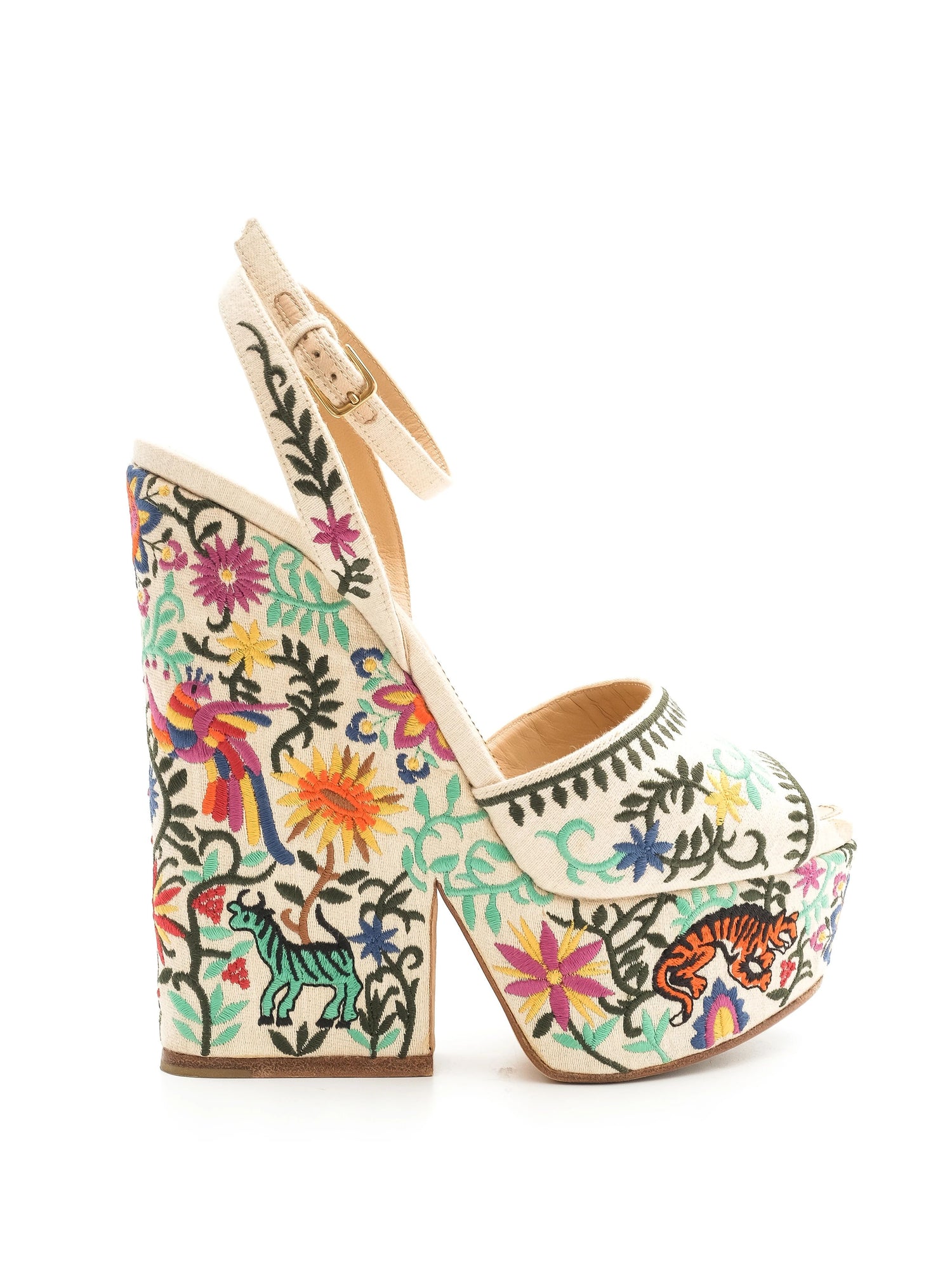 Excellent Sergio Rossi Platform Sandals Floral Embroidered Size 38