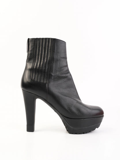 Excellent Sergio Rossi Black Leather High-Heeled Ankle Boots Size 38.5