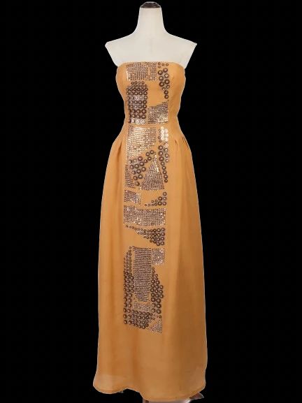 Excellent Missoni Yellow Silk Strapless Evening Gown Size M