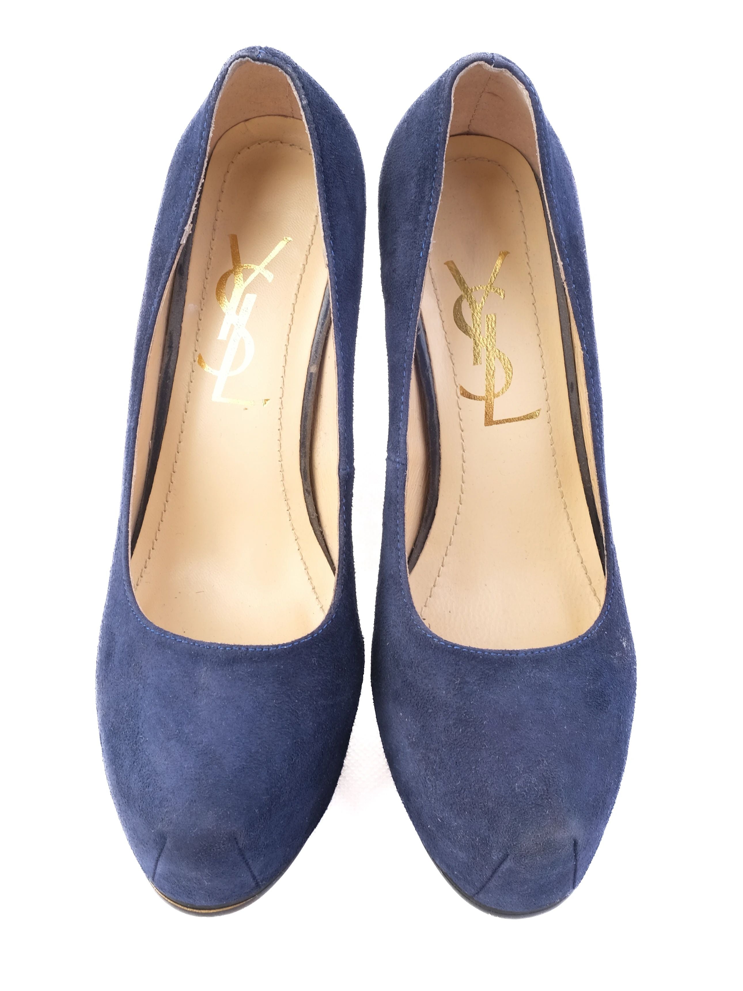 Excellent Yves Saint Laurent Blue Leather High-Heeled Pumps Size 34