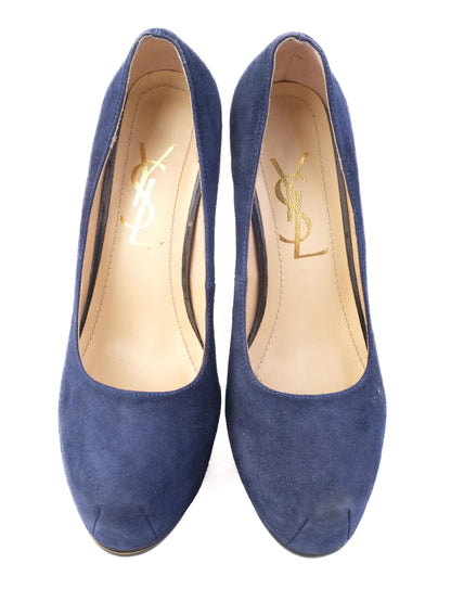 Excellent Yves Saint Laurent Blue Leather High-Heeled Pumps Size 34