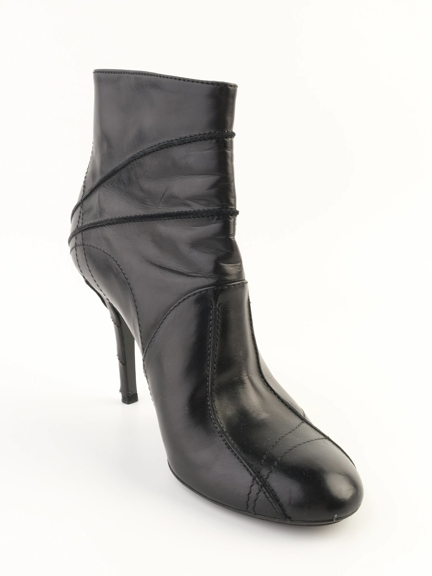 Excellent Dior Black Leather High-Heeled Ankle Boots Size 38
