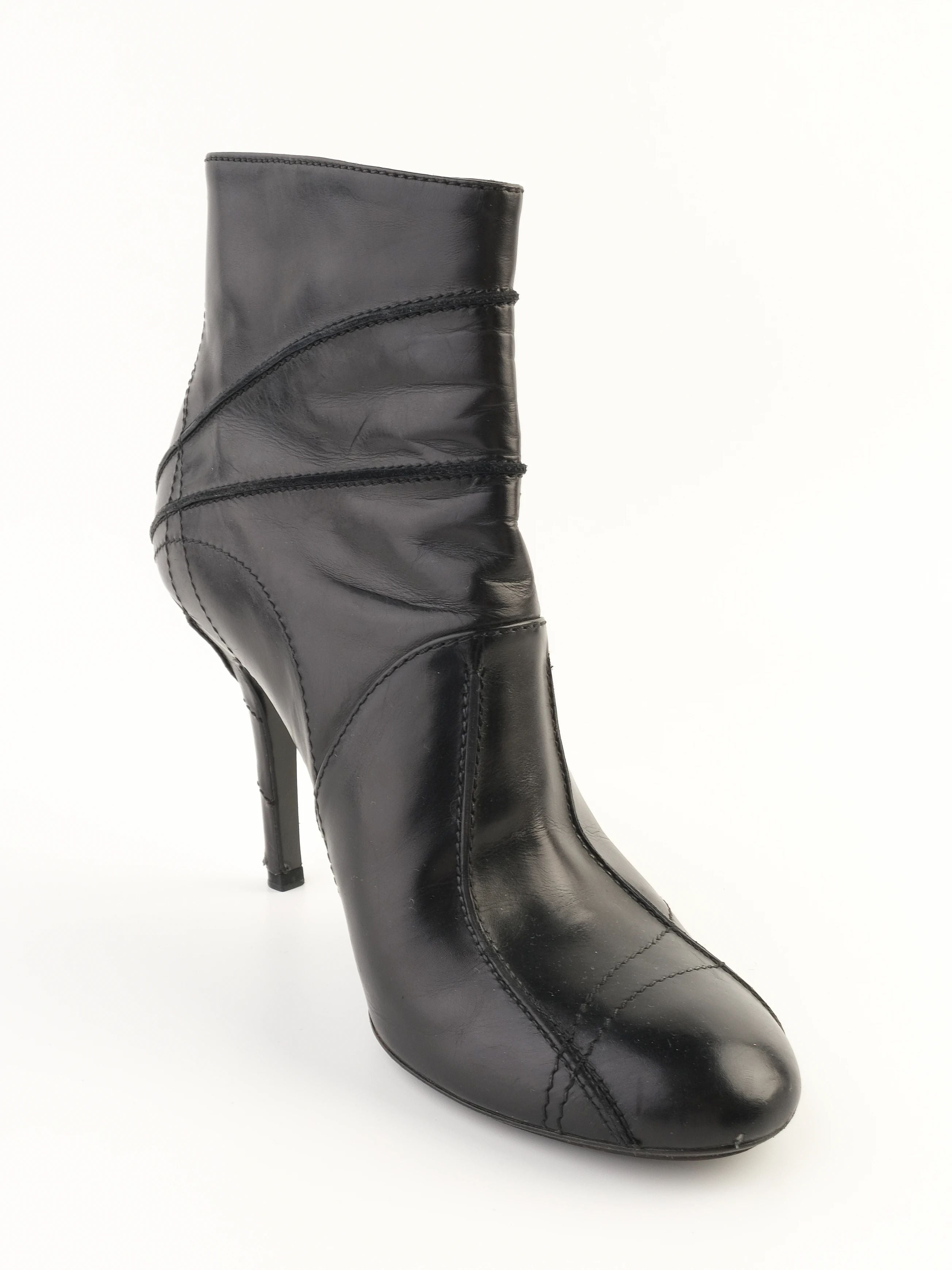 Excellent Dior Black Leather High-Heeled Ankle Boots Size 38
