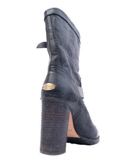 Excellent Jimmy Choo Black Leather Heeled Boots with Buckles Size 38