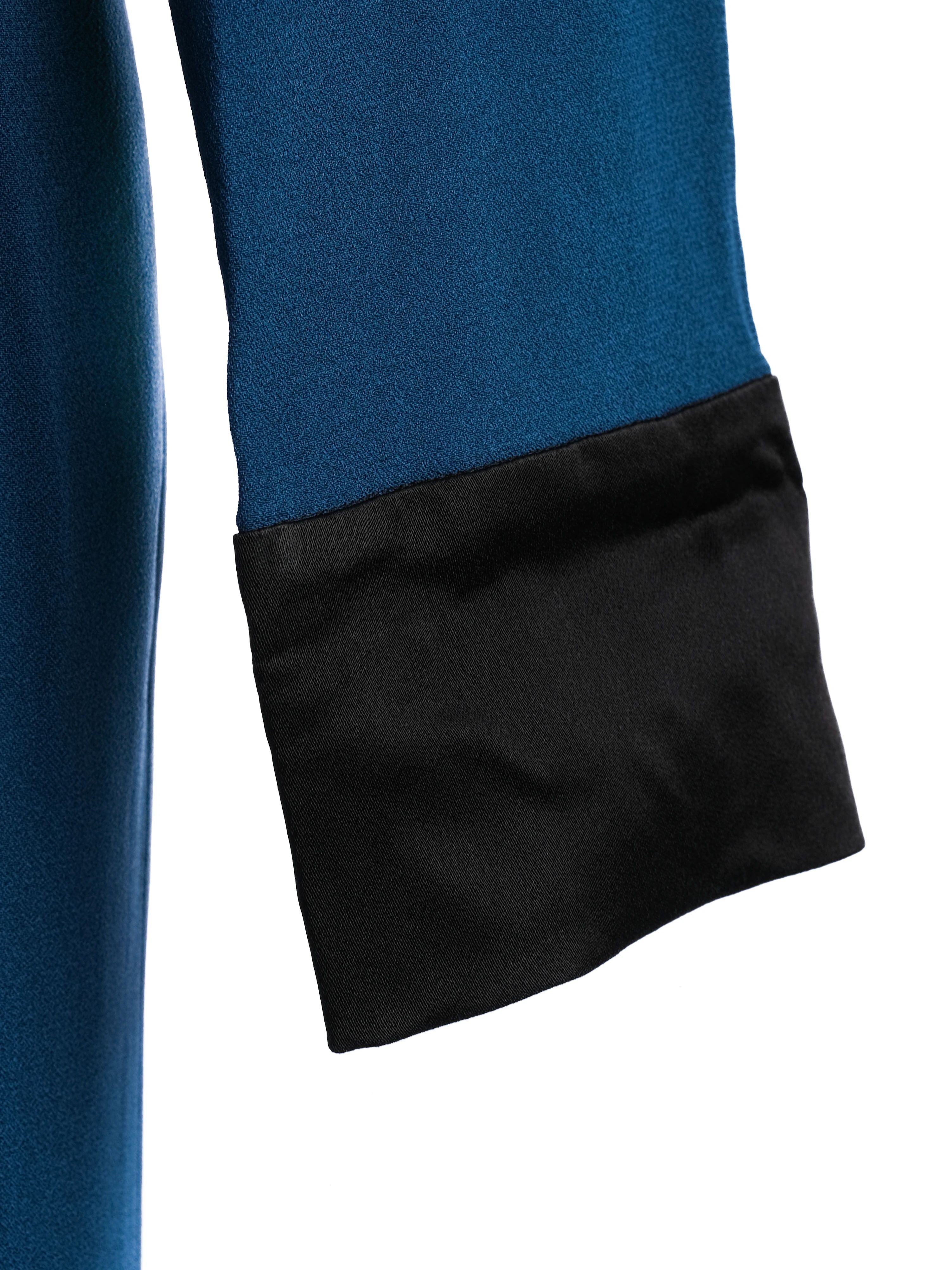 Excellent Rachel Zoe Teal Jumpsuit XS with Black Lapels &amp; Cuffs