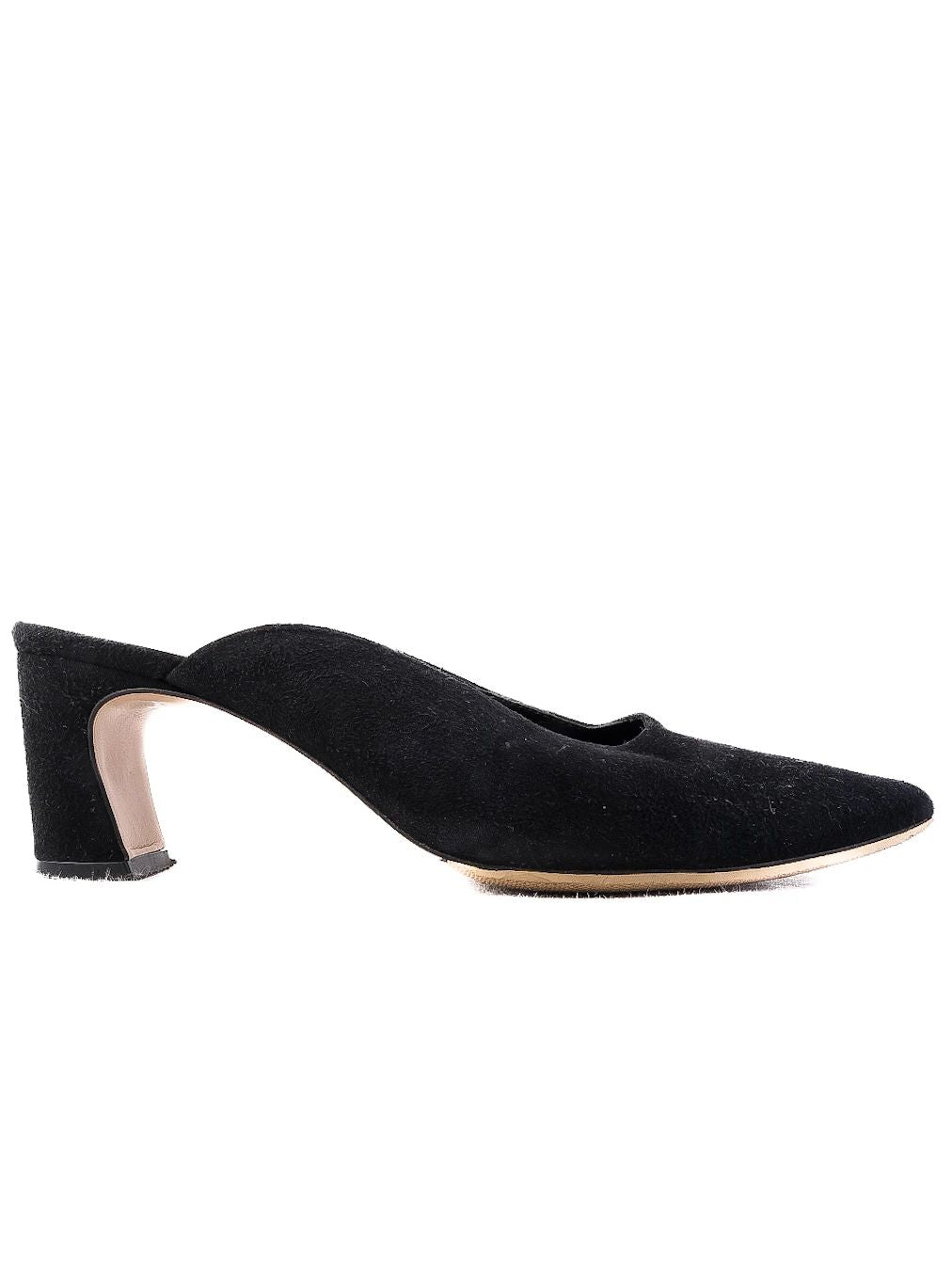 Excellent Uterque Black High-Heeled Mules Size 36 Genuine Suede