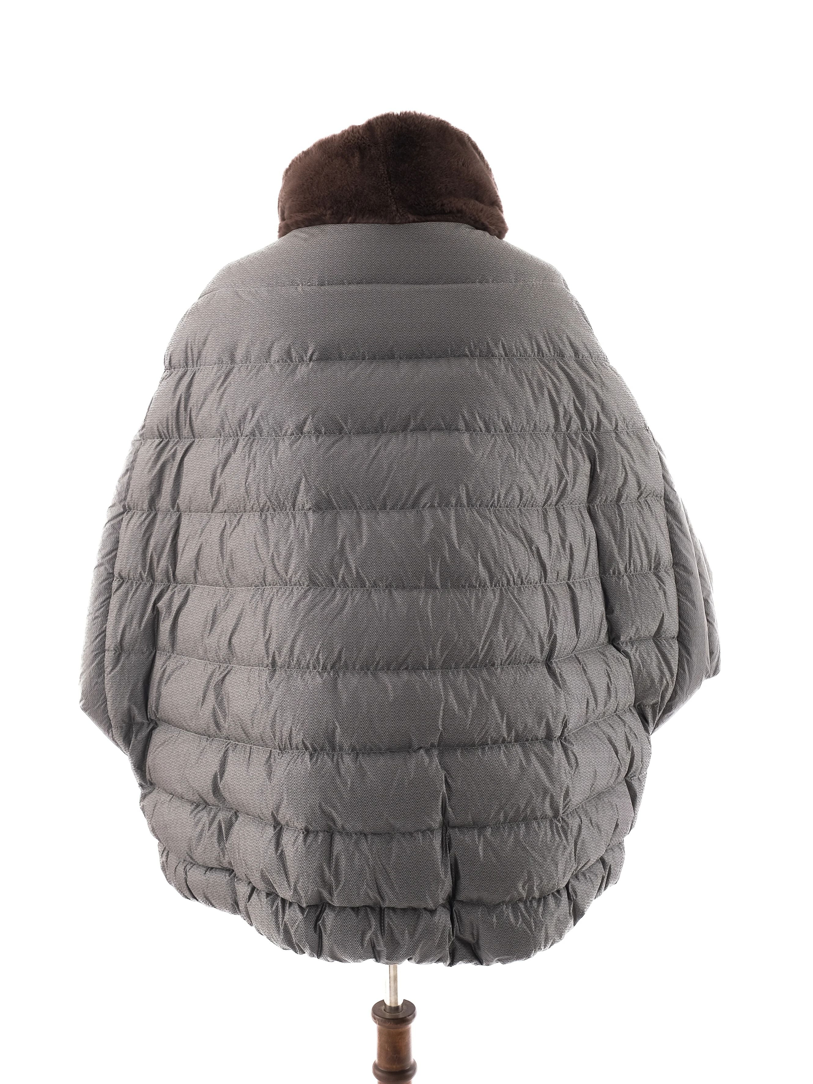 Perfect ODRI Gray Nylon Puffer Jacket XL with Brown Fur Collar