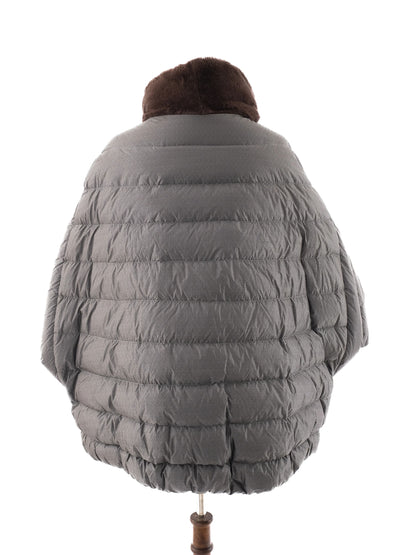 Perfect ODRI Gray Nylon Puffer Jacket XL with Brown Fur Collar