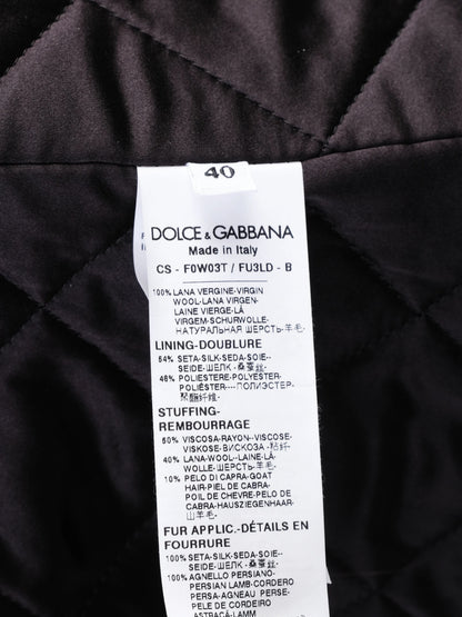Excellent Dolce Gabbana Black Wool Coat with Textured Collar Size S