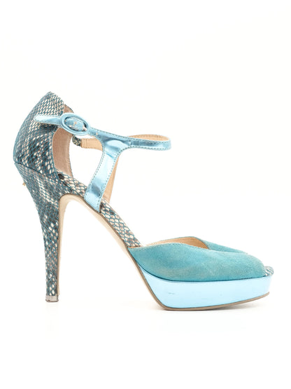 Excellent Liu Jo Blue Leather High-Heeled Peep Toe Shoes Size 39