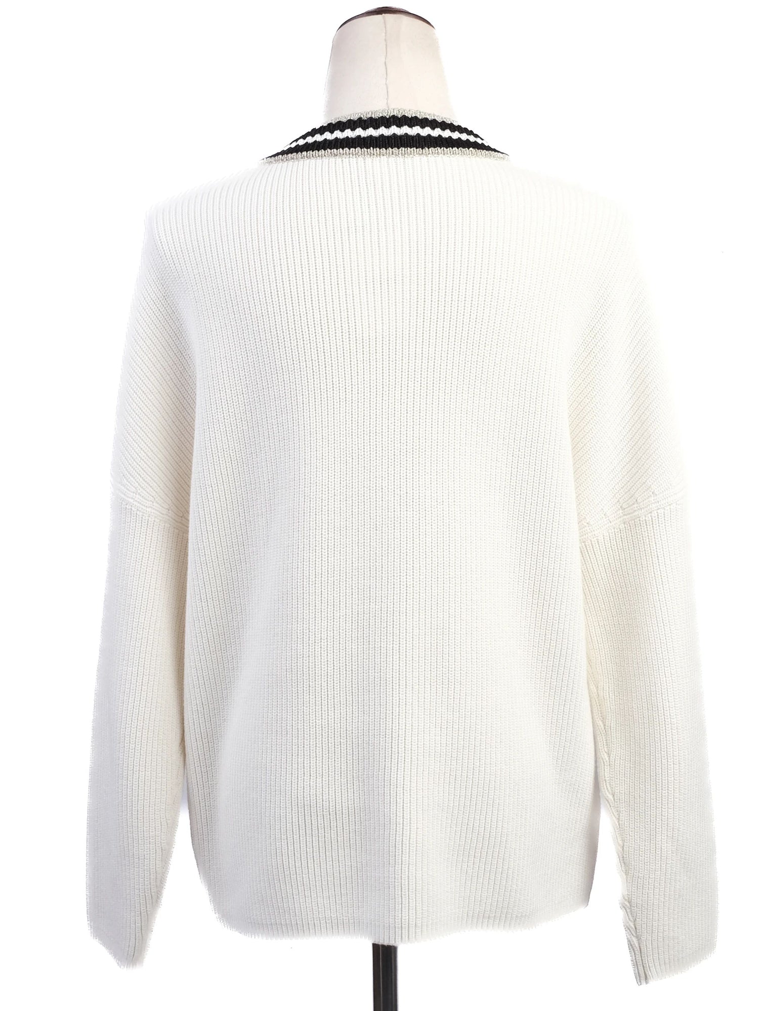 Maje White Knitted Sweater Excellent Condition V-Neck Striped