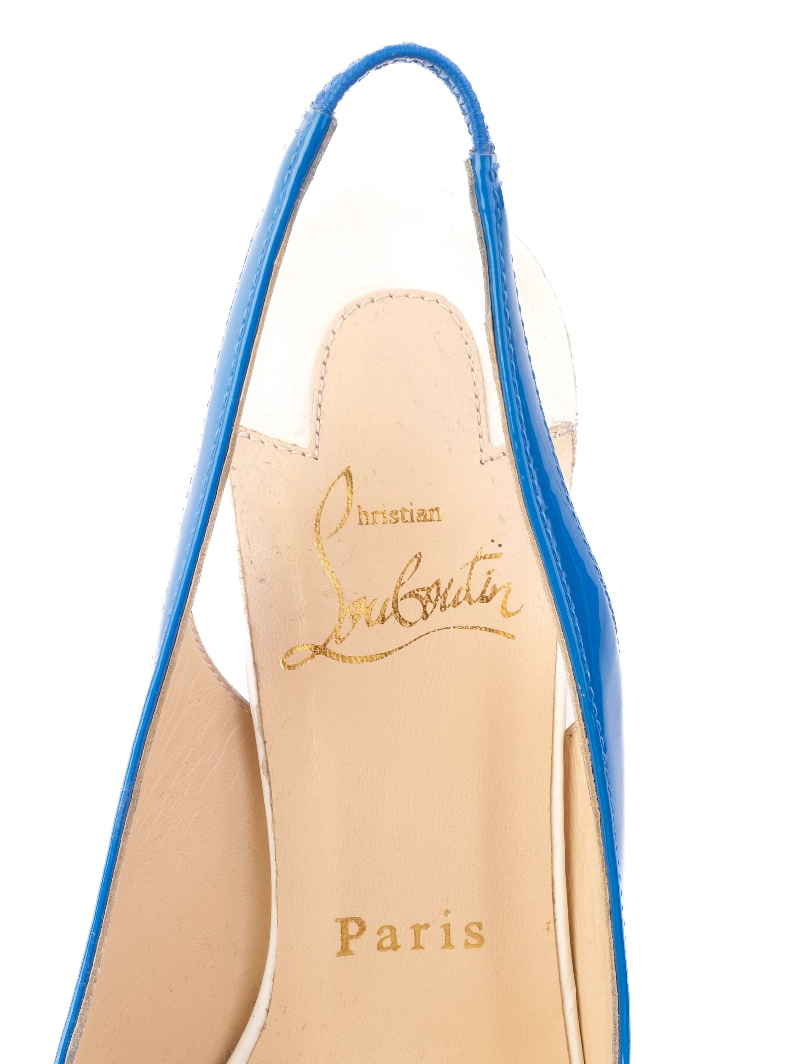 Perfect Christian Louboutin Blue Leather Slingback Peep-Toe Stiletto 35.5