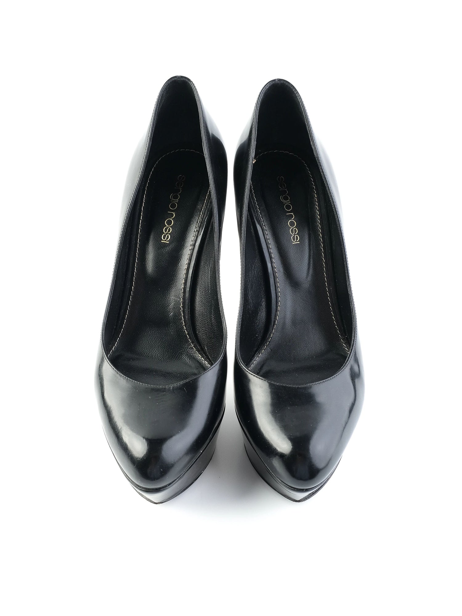 Excellent Sergio Rossi Black Leather High-Heeled Platform Pumps Size 38