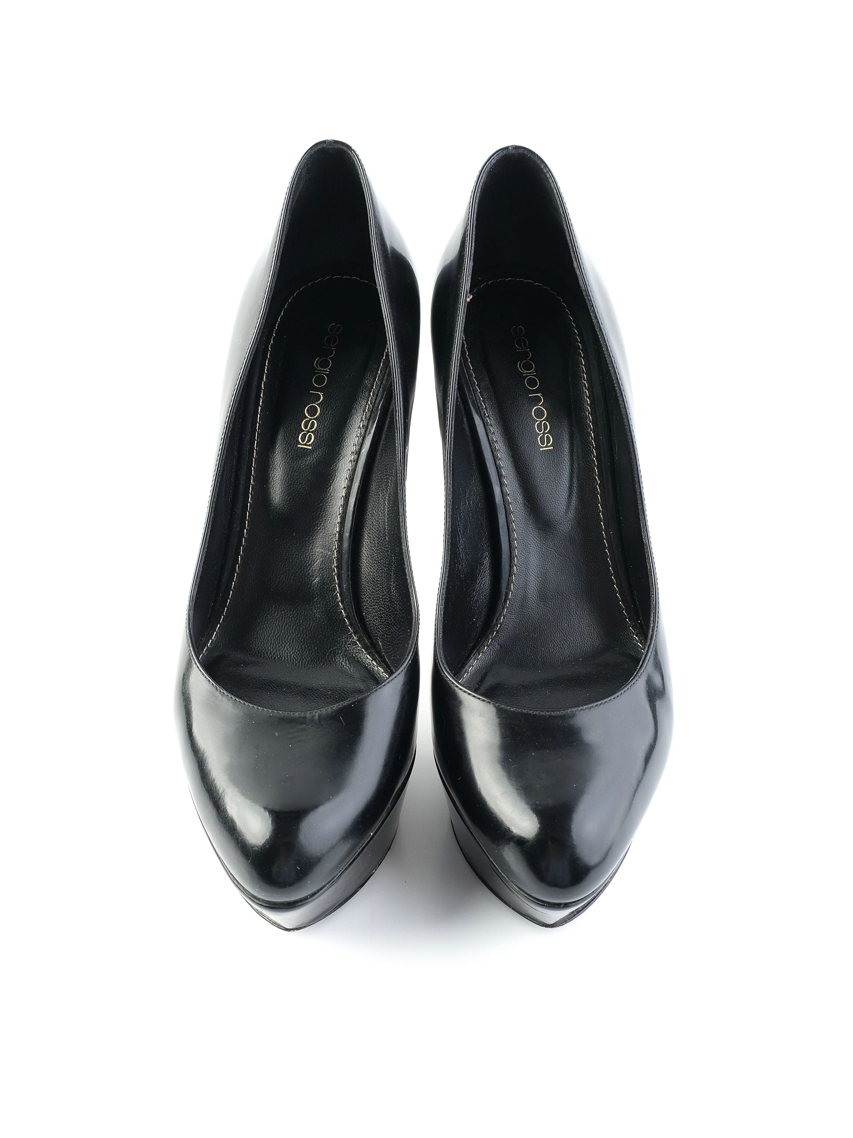 Excellent Sergio Rossi Black Leather High-Heeled Platform Pumps Size 38