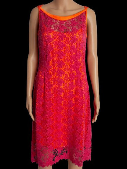 Excellent Elie Tahari Pink Floral Lace Sleeveless Dress Size S