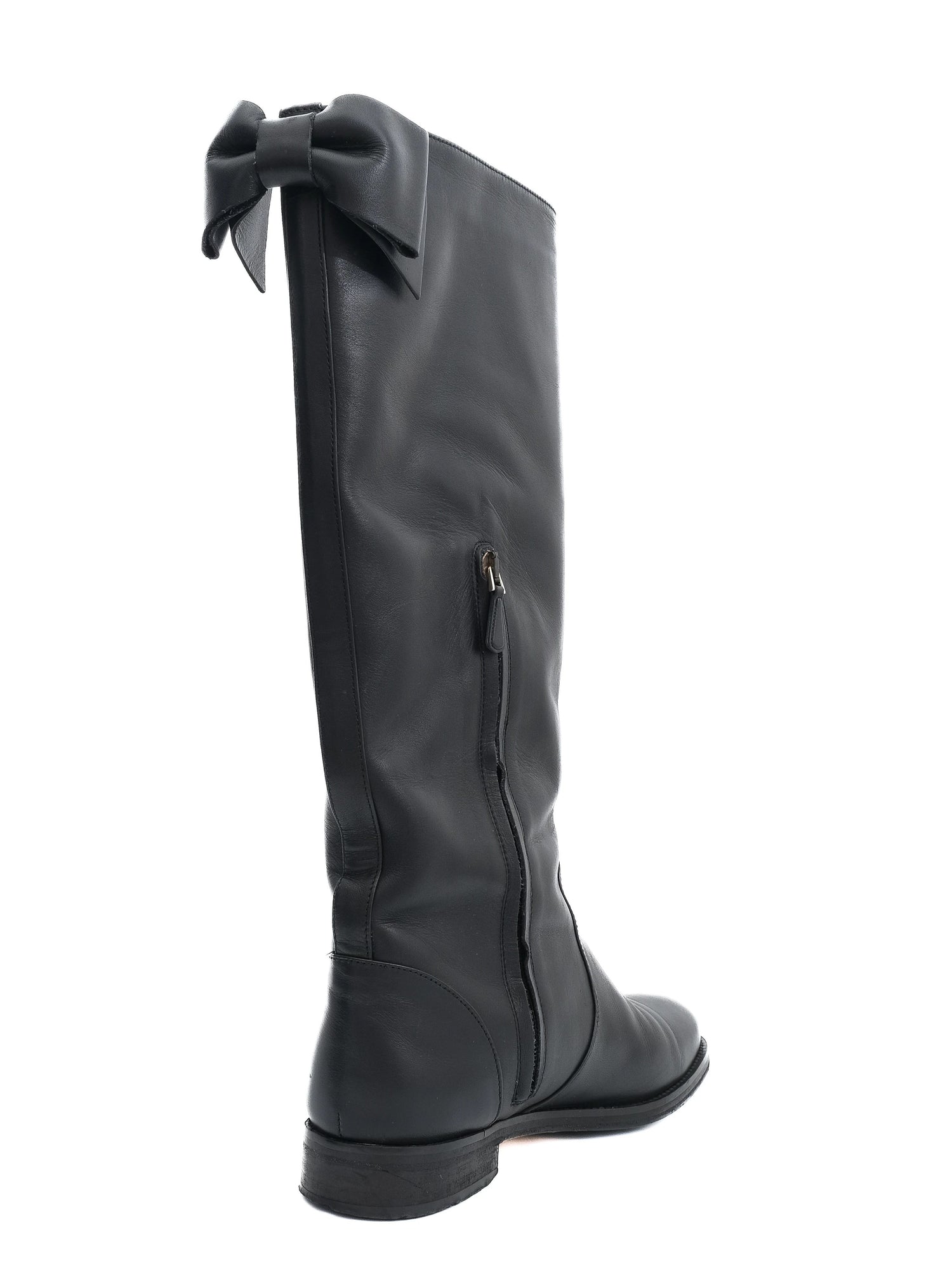 Excellent Red Valentino Black Leather Tall Boots Size 40 with Bow