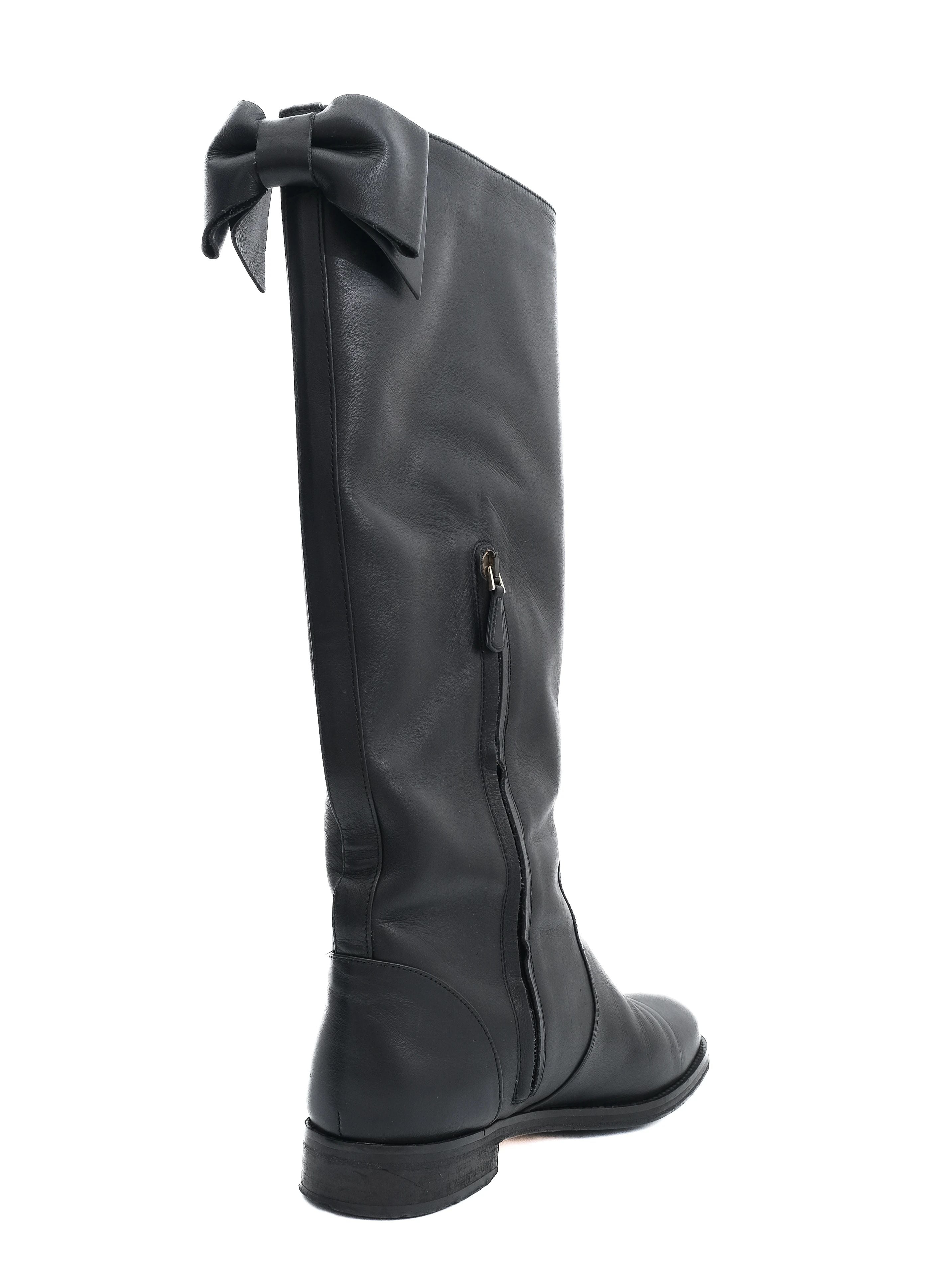 Excellent Red Valentino Black Leather Tall Boots Size 40 with Bow