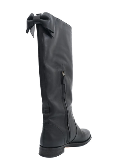 Excellent Red Valentino Black Leather Tall Boots Size 40 with Bow