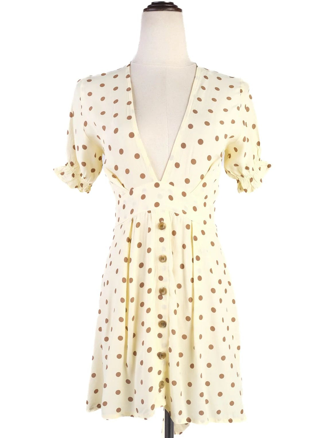 Excellent Faithfull The Brand Yellow V-Neck Polka Dot Dress