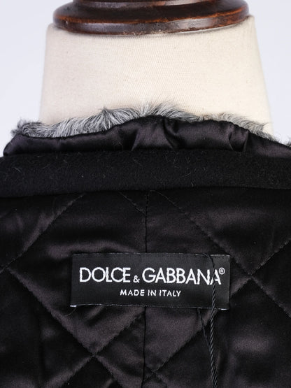 Excellent Dolce Gabbana Black Wool Coat with Textured Collar Size S