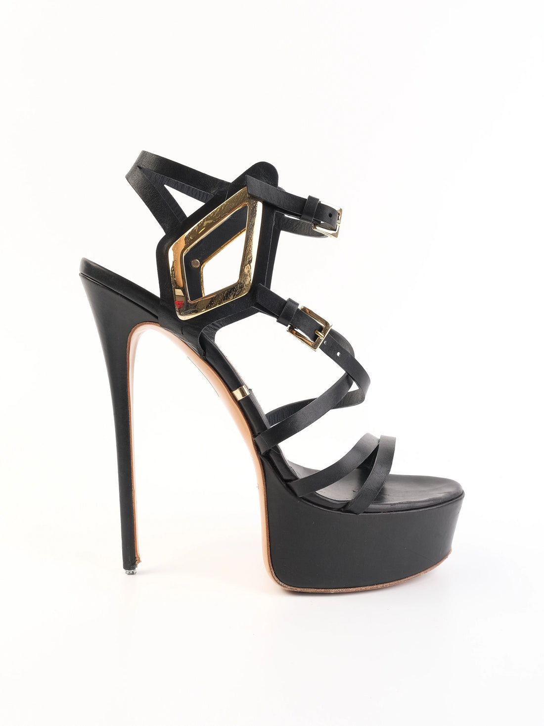 Excellent Gianmarco Lorenzi Black Leather High-Heeled Sandals Size 38