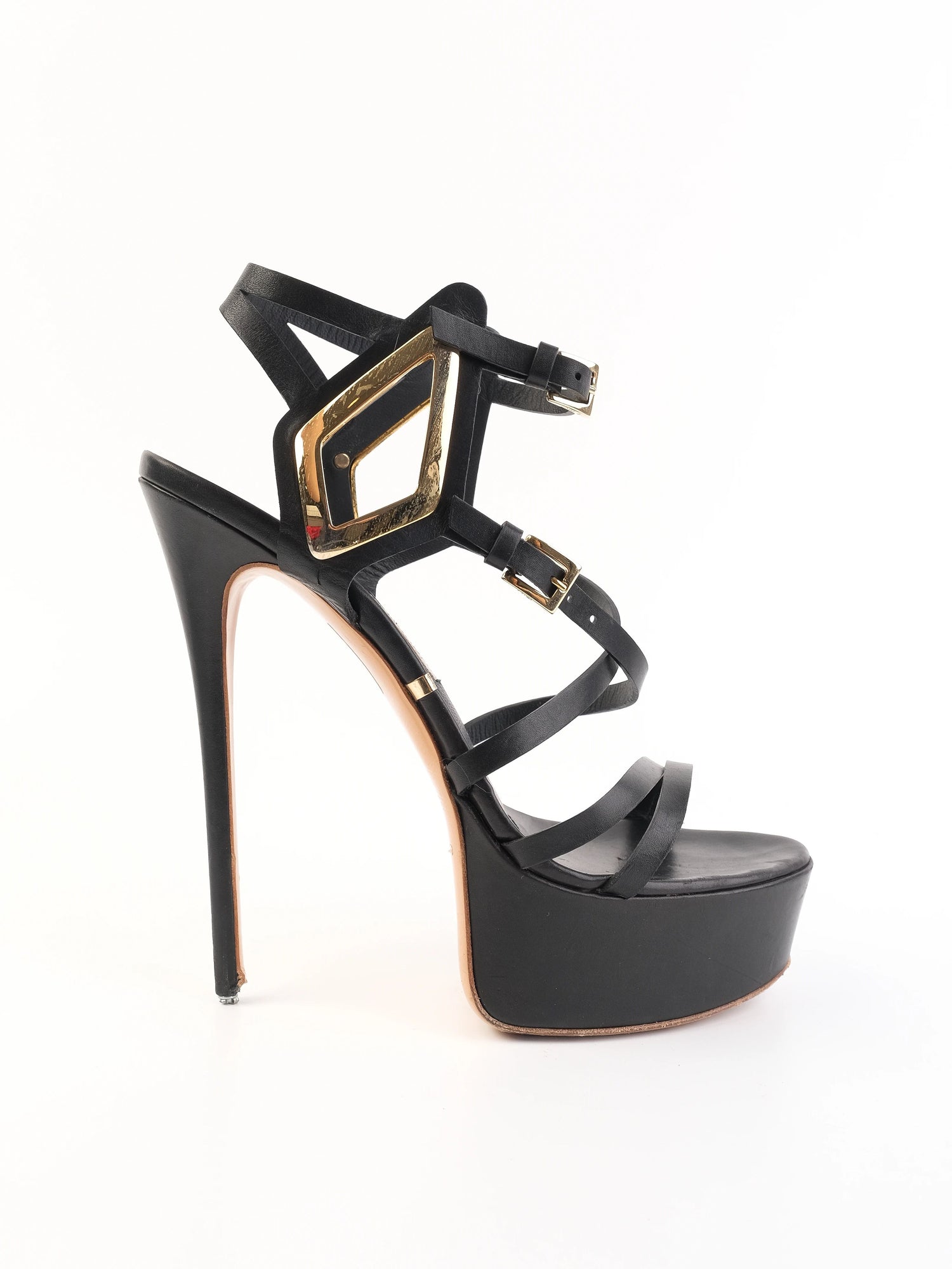 Excellent Gianmarco Lorenzi Black Leather High-Heeled Sandals Size 38