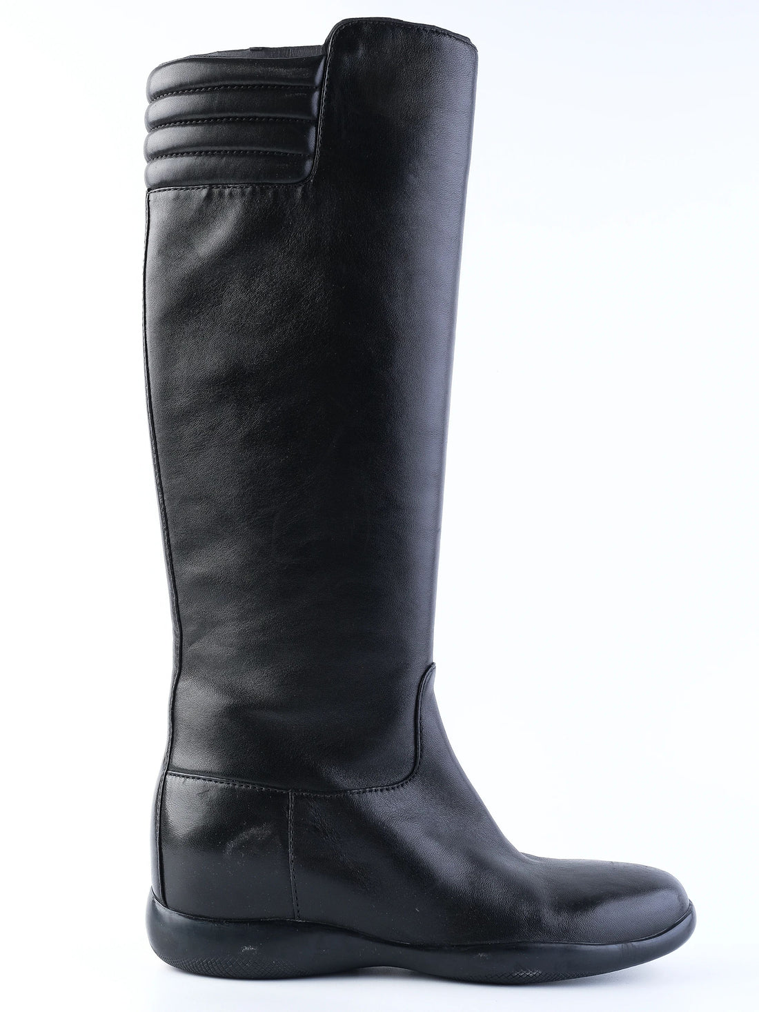 Excellent Prada Black Leather Knee-High Boots Size 38.5