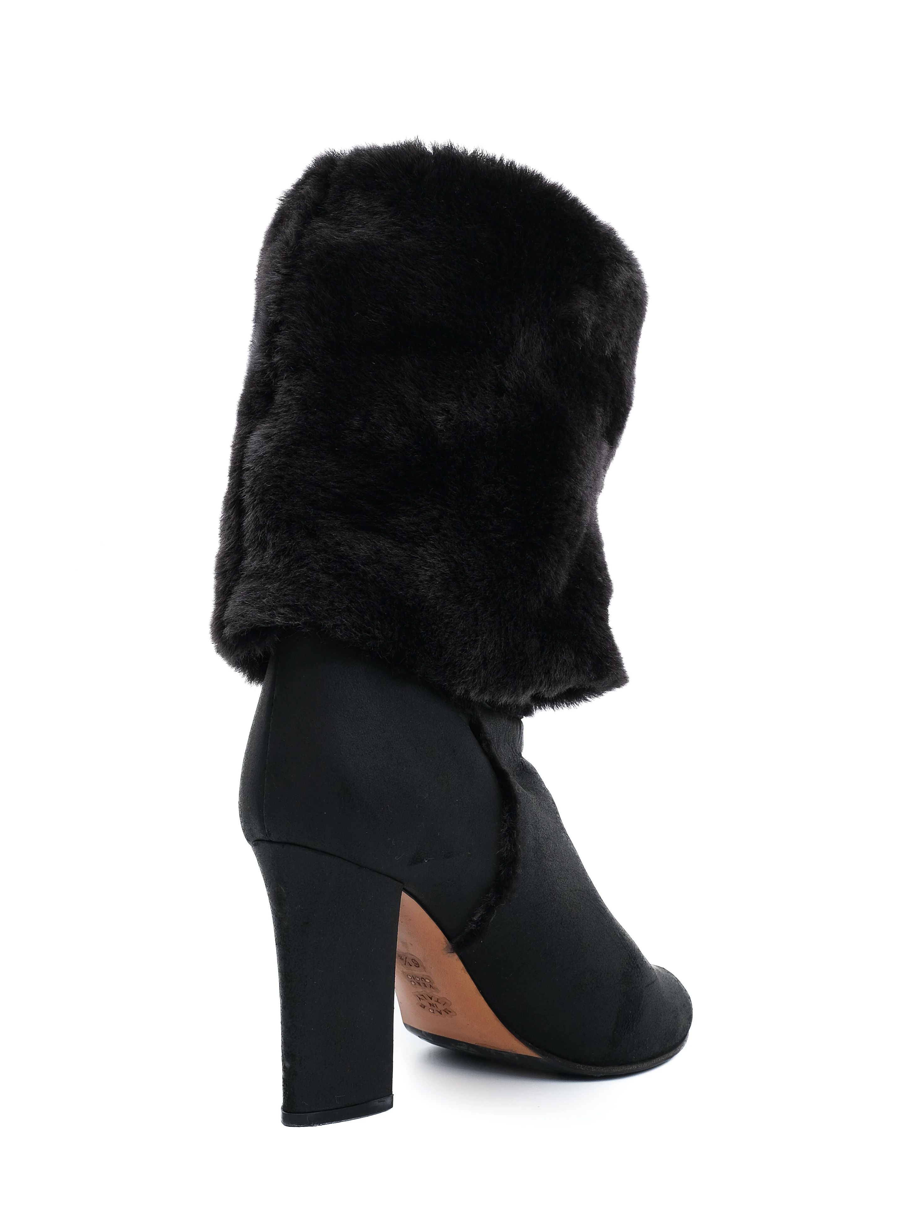Good Casadei Black Leather Ankle Boots with Fur Cuff, Size 36.5