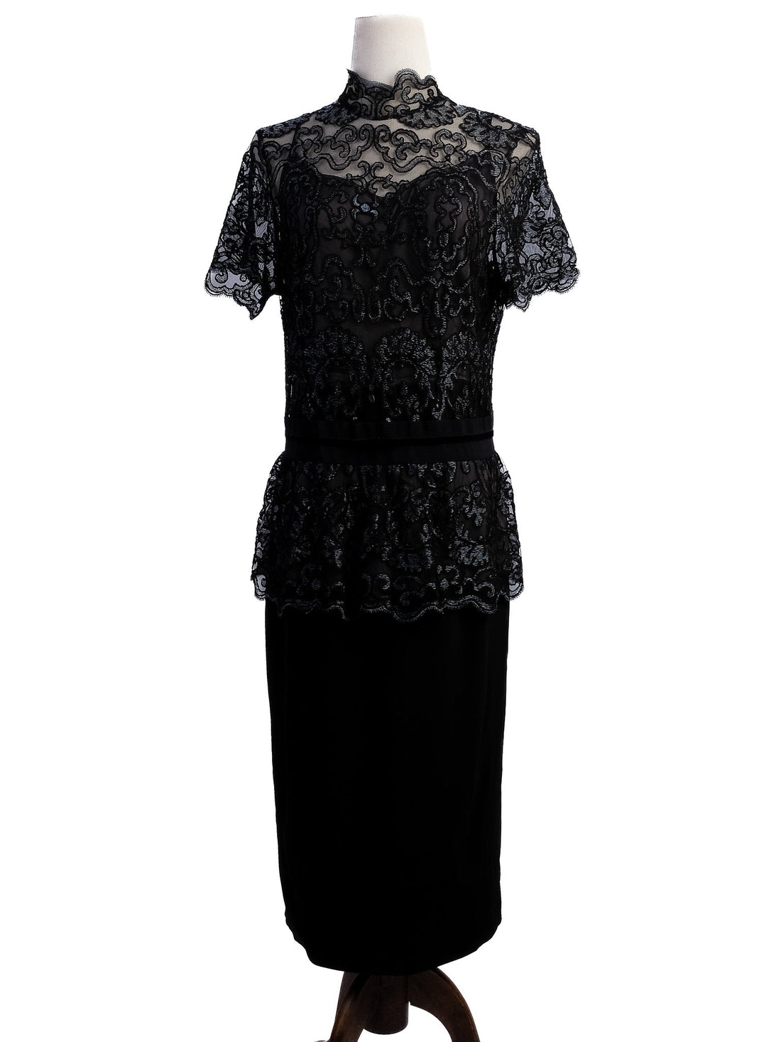 Excellent Clips Black Lace Dress XL Floral Overlay Peplum Waist