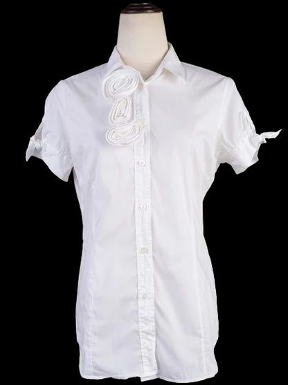 Excellent Red Valentino White Nylon Blouse Size M with Rosettes