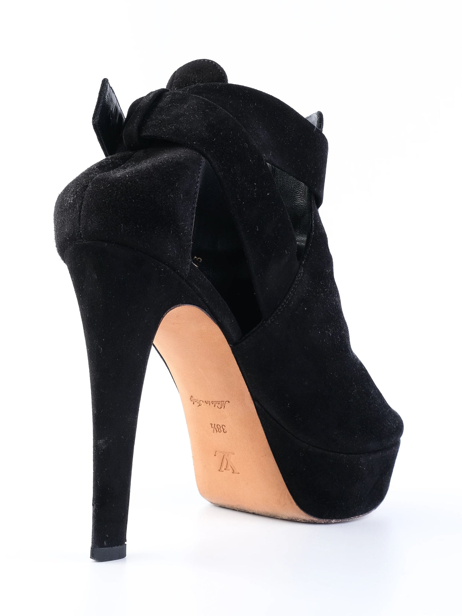 Excellent Louis Vuitton Black Leather High-Heeled Shoes Size 38.5