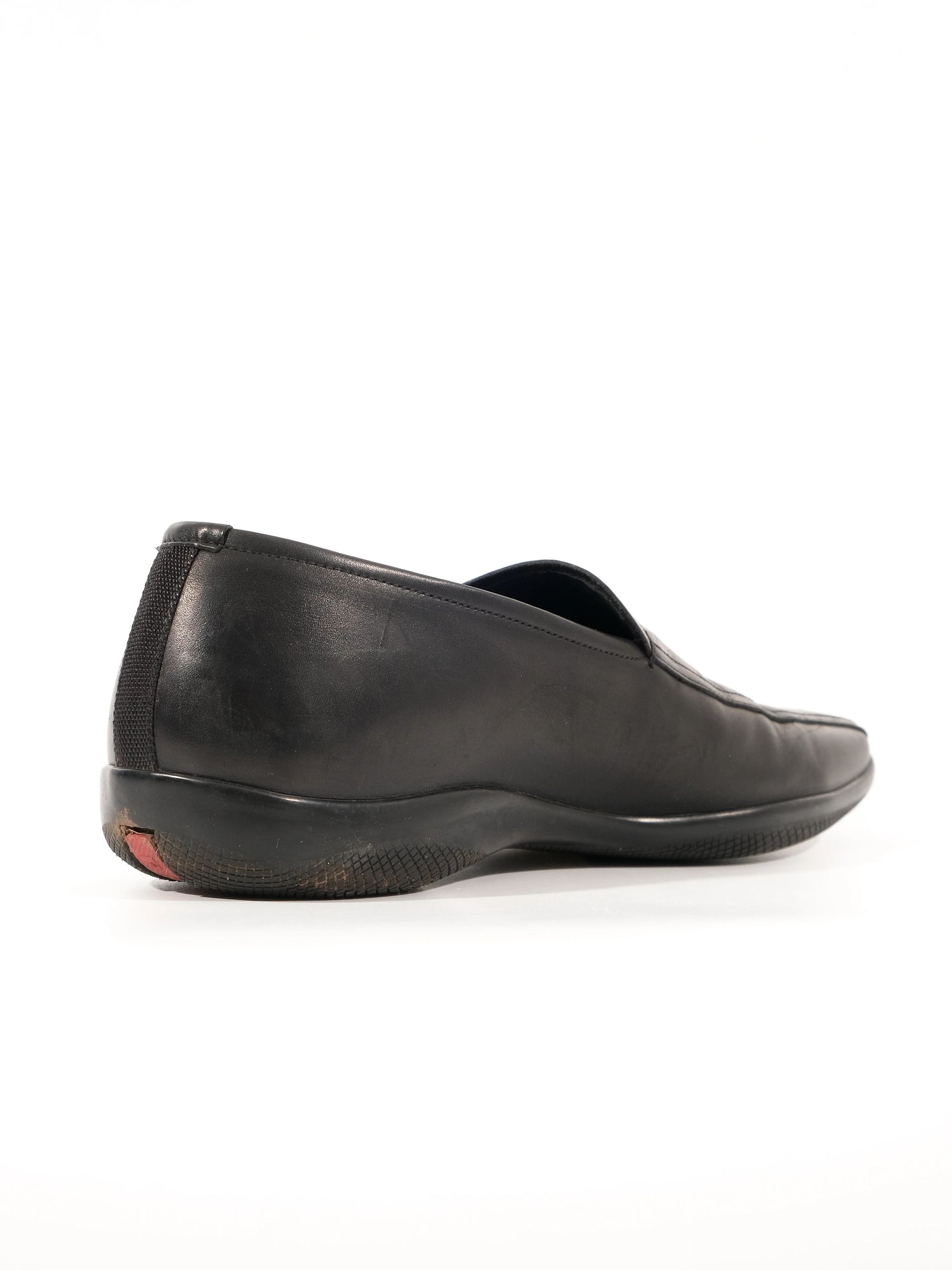 Excellent Prada Black Leather Slip-On Shoes Size 41 for Men