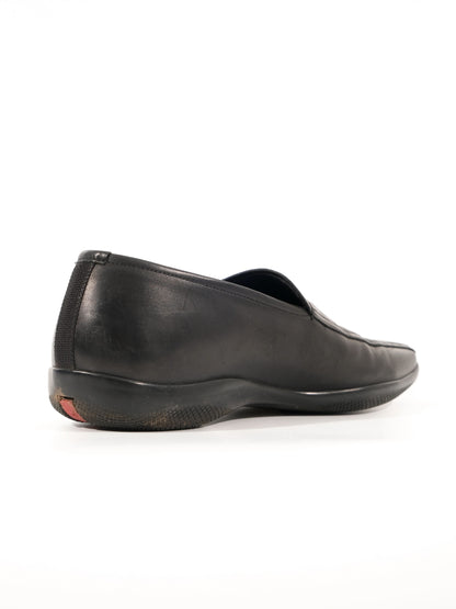 Excellent Prada Black Leather Slip-On Shoes Size 41 for Men