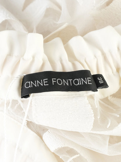 Excellent Anne Fontaine White Sheer Blouse Size M Floral Cut-Out Design