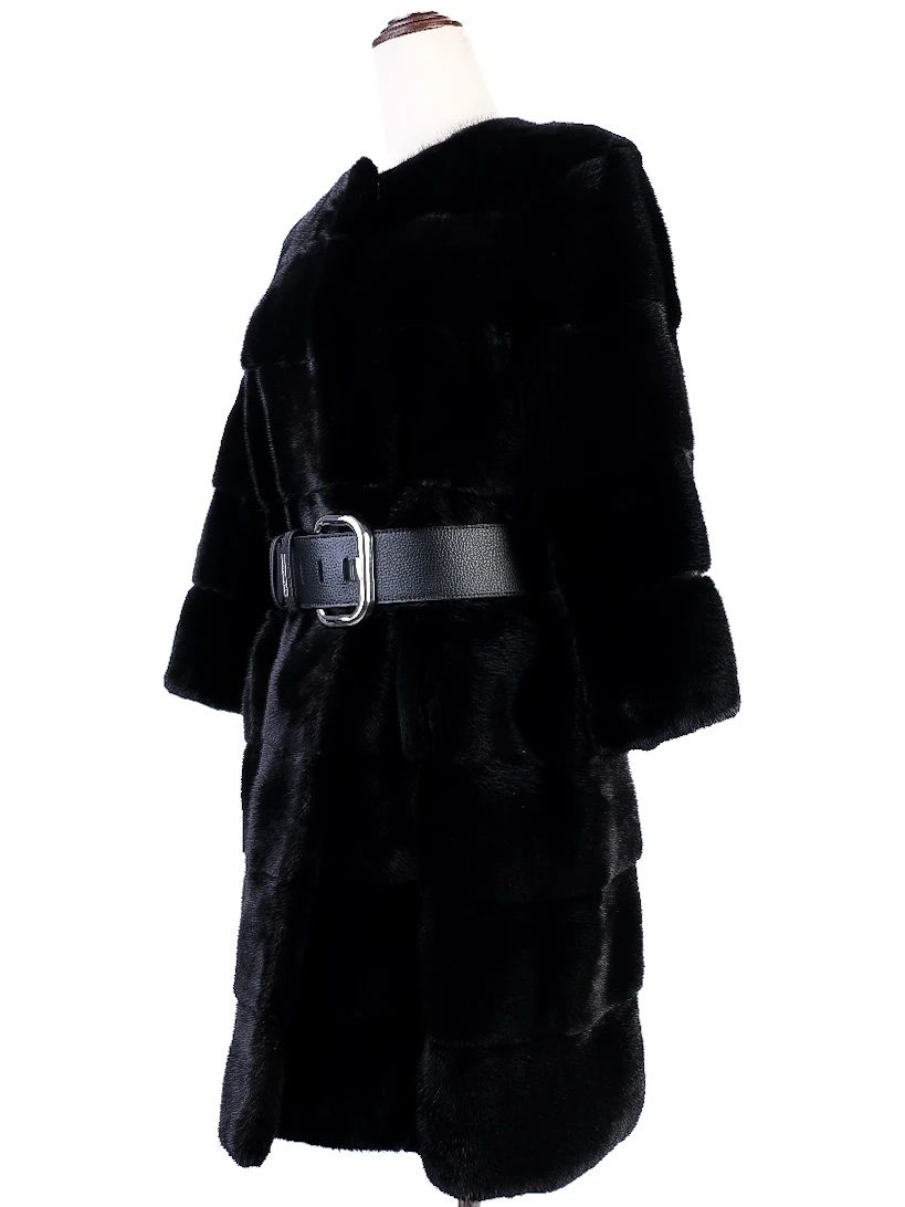 Excellent Antonio Didone Black Wool Fur Coat with Belt Size M