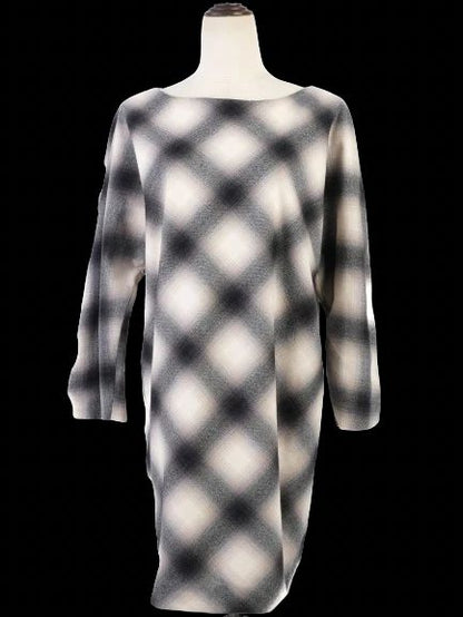 Excellent Gucci Plaid Wool Dress Size L Black White Gray