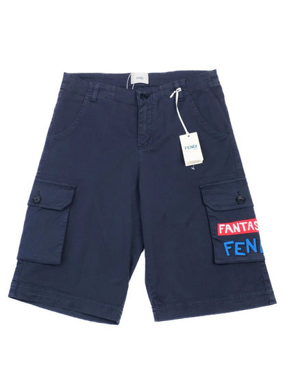 Excellent Fendi Kids Blue Cargo Shorts Size 10 Cotton