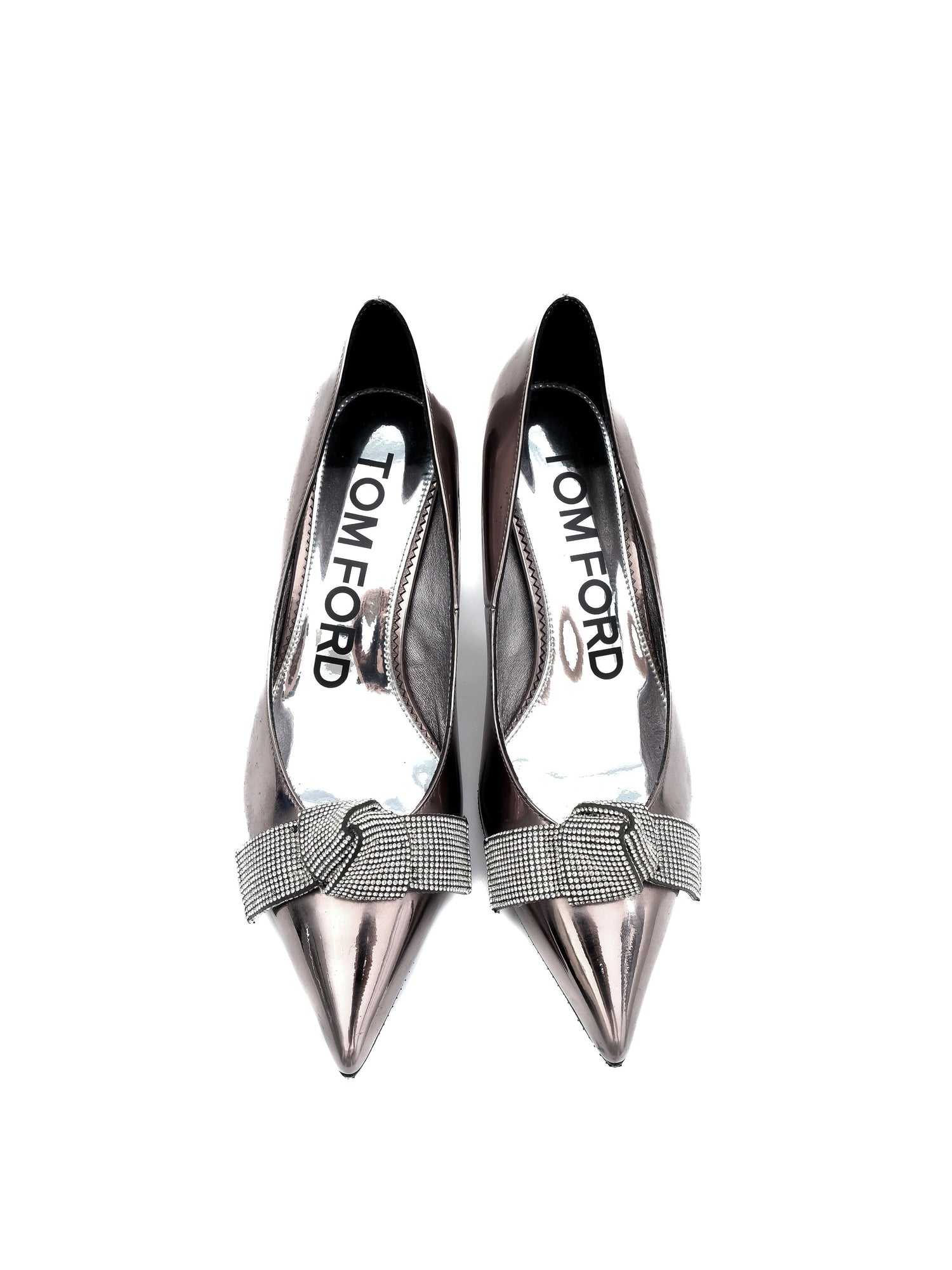 Tom Ford Gray Leather High-Heeled Shoes with Bow Size 38