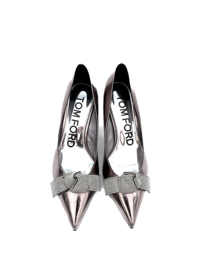 Tom Ford Gray Leather High-Heeled Shoes with Bow Size 38