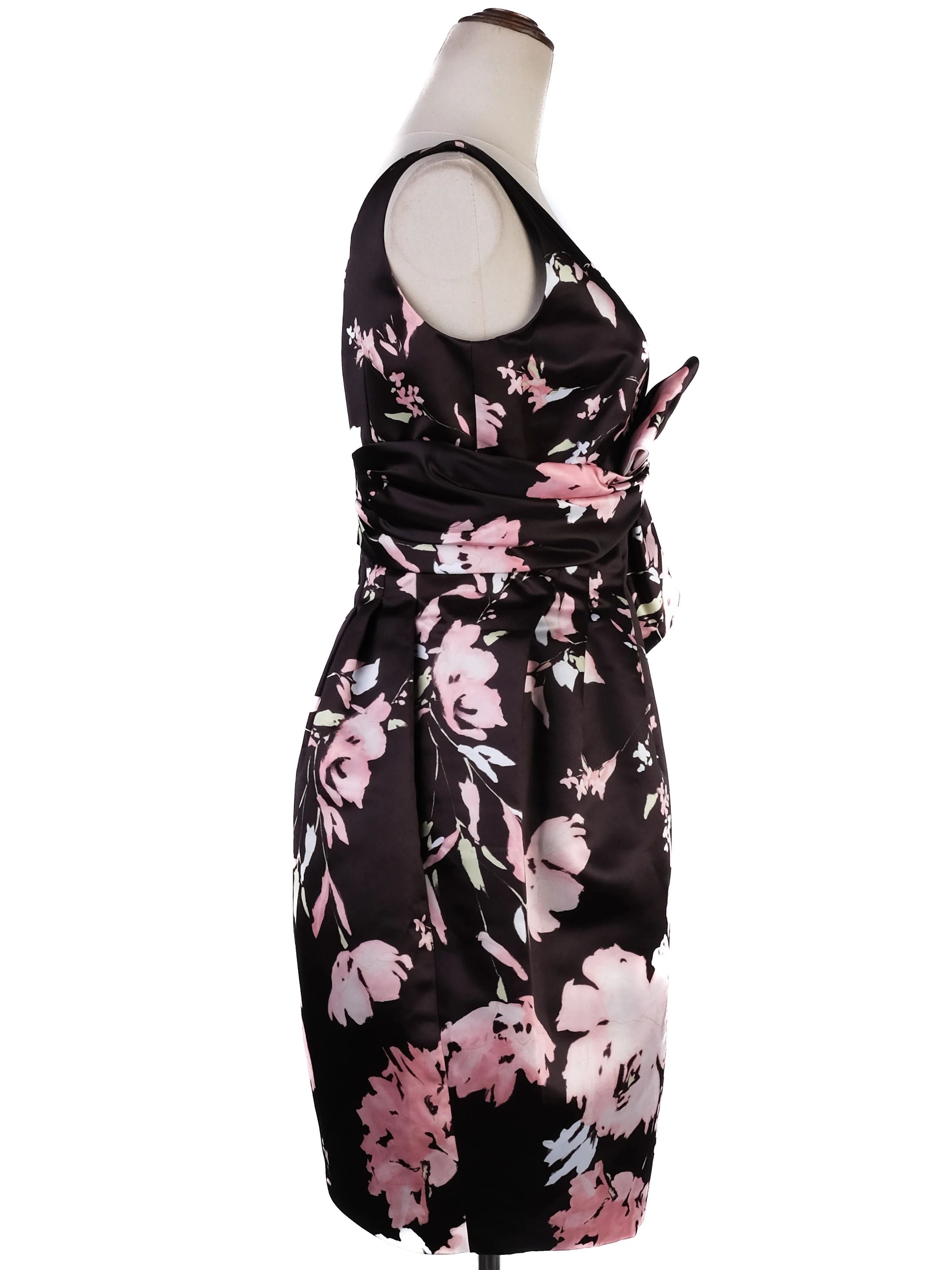 NEW MaxCo Floral Sleeveless Dress Black Pink Polyester Size M