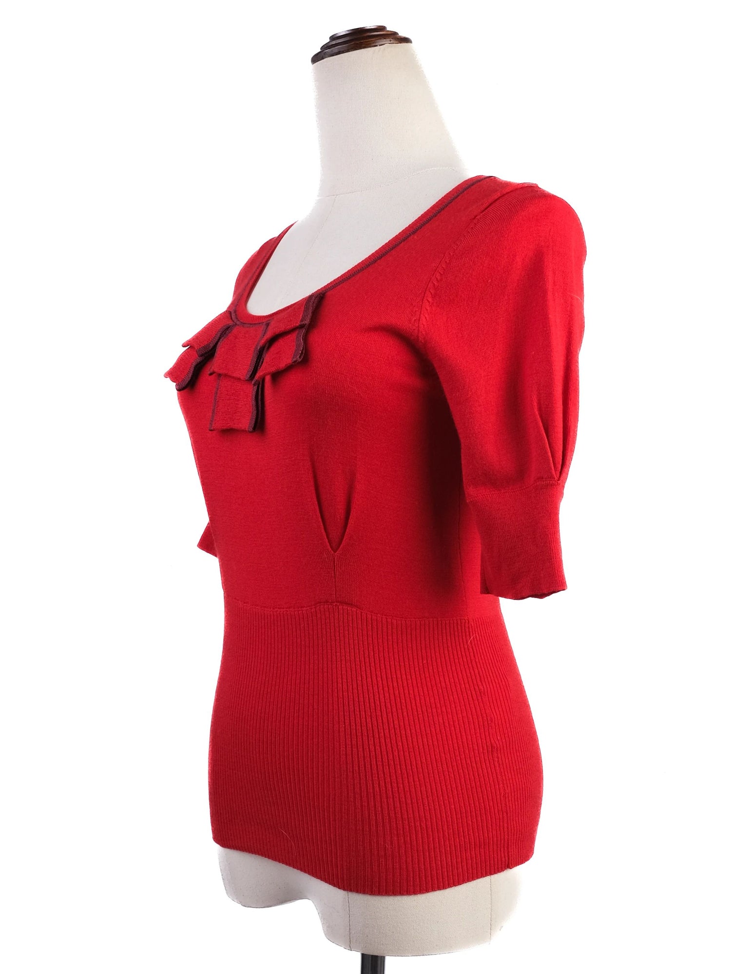 Excellent Karen Millen Red Wool Sweater Size XS with Zipper Detail