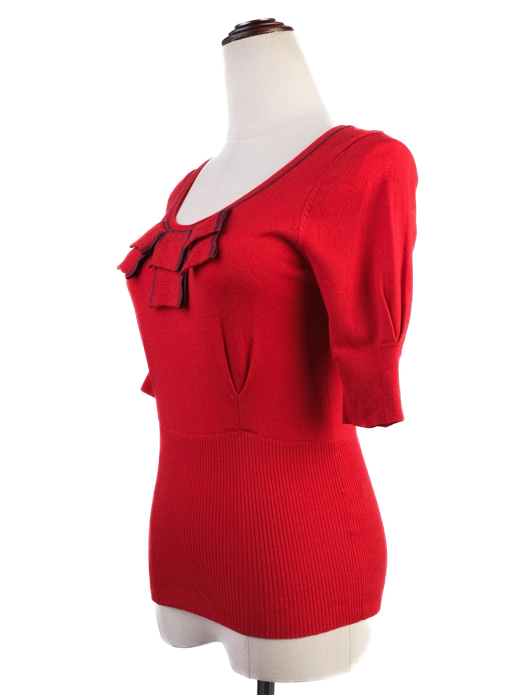 Excellent Karen Millen Red Wool Sweater Size XS with Zipper Detail
