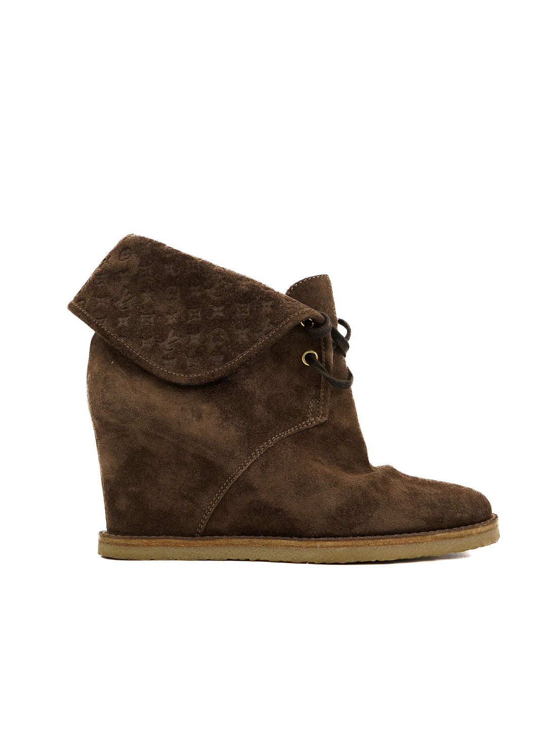 Excellent Louis Vuitton Orange Suede Wedge Boot Size 37.5