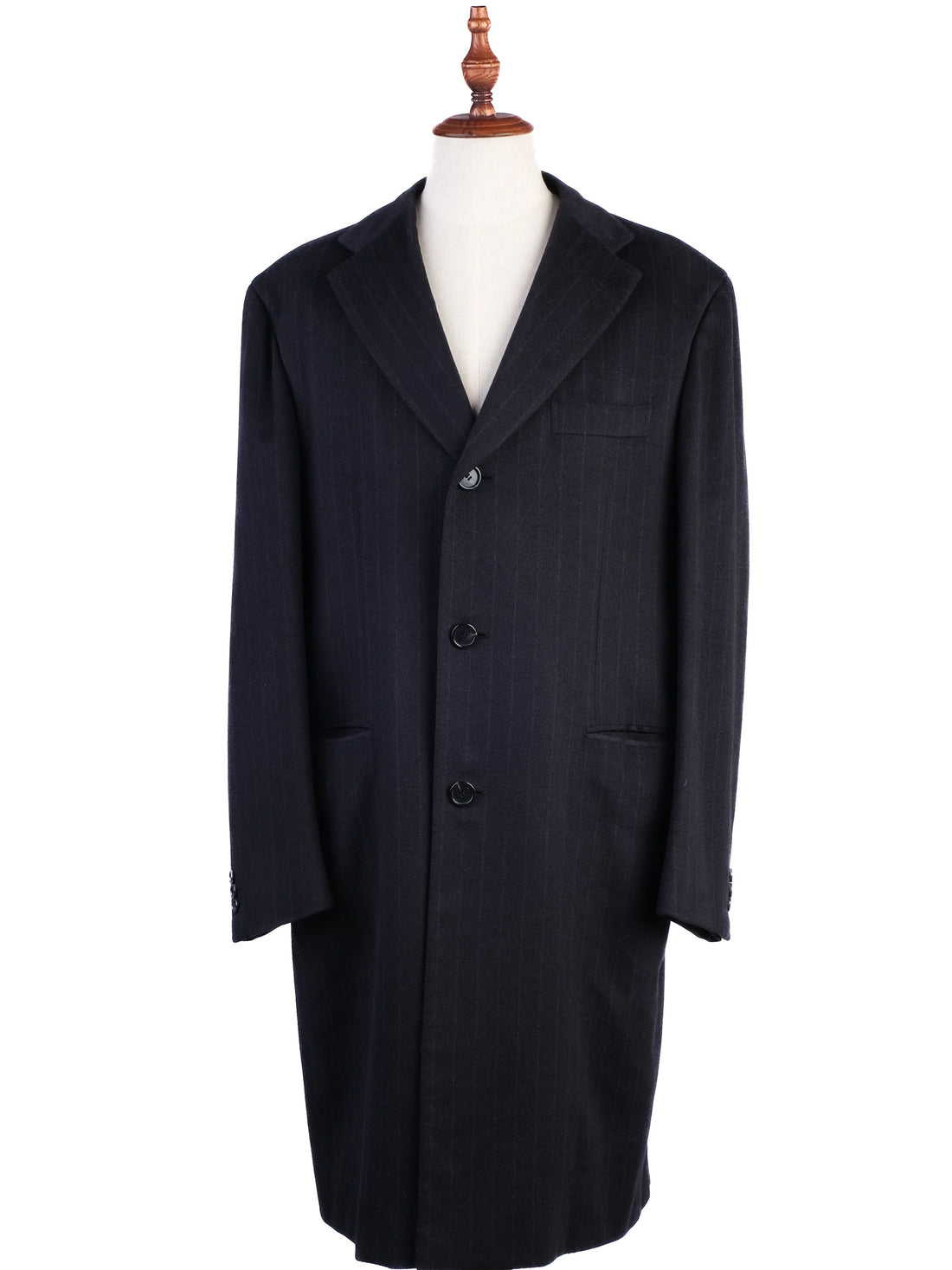 Excellent BRIONI Black Cashmere Pinstripe Overcoat for Men