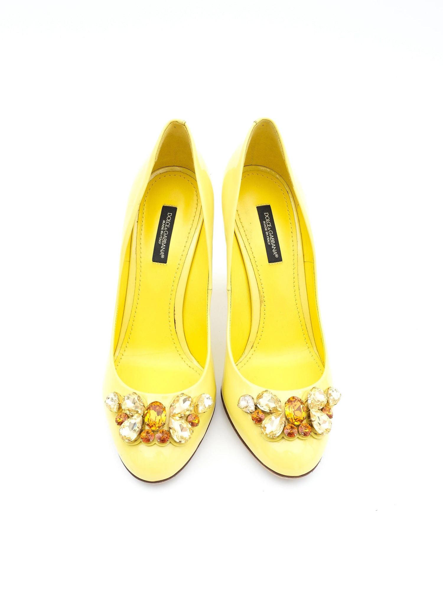 Excellent Dolce Gabbana Yellow Leather High-Heeled Shoes